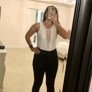 Sexy lace and mesh white bodysuit
